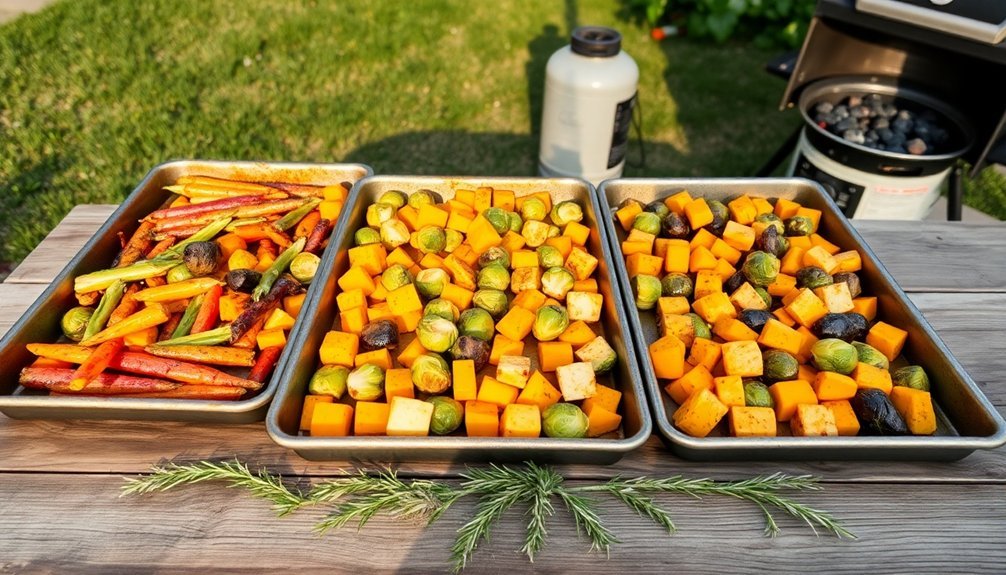 batch roasting vegetables outdoors