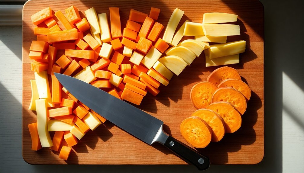 cutting up root vegetables
