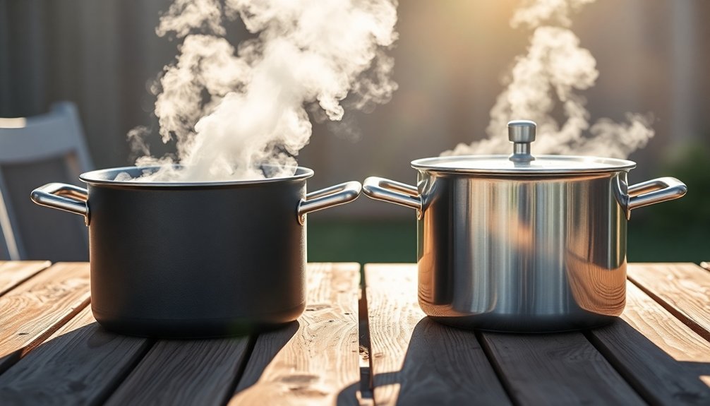 dark pots absorb heat