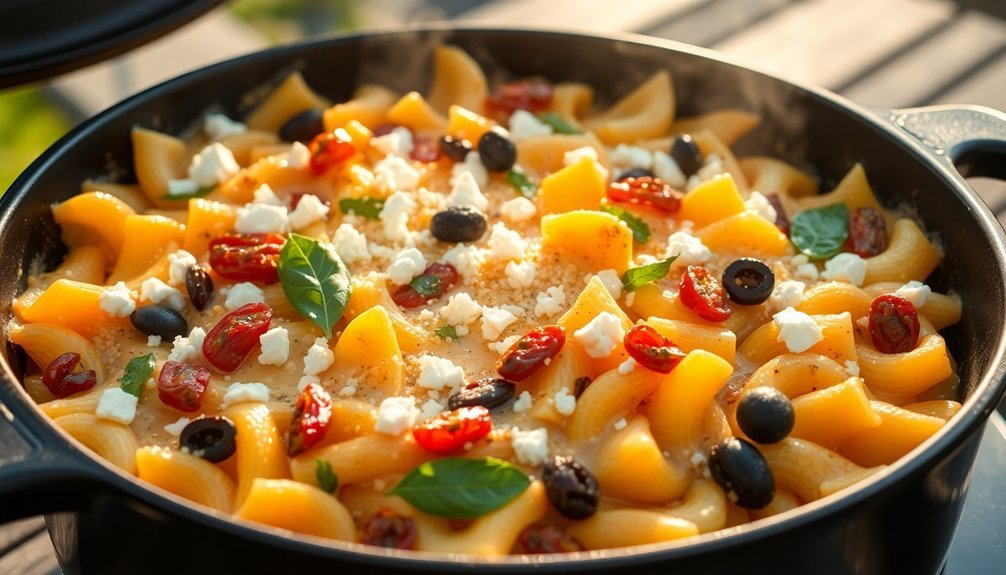 mediterranean inspired cheesy pasta