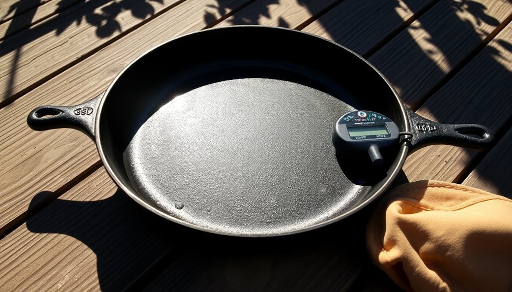 preheat cast iron outdoors